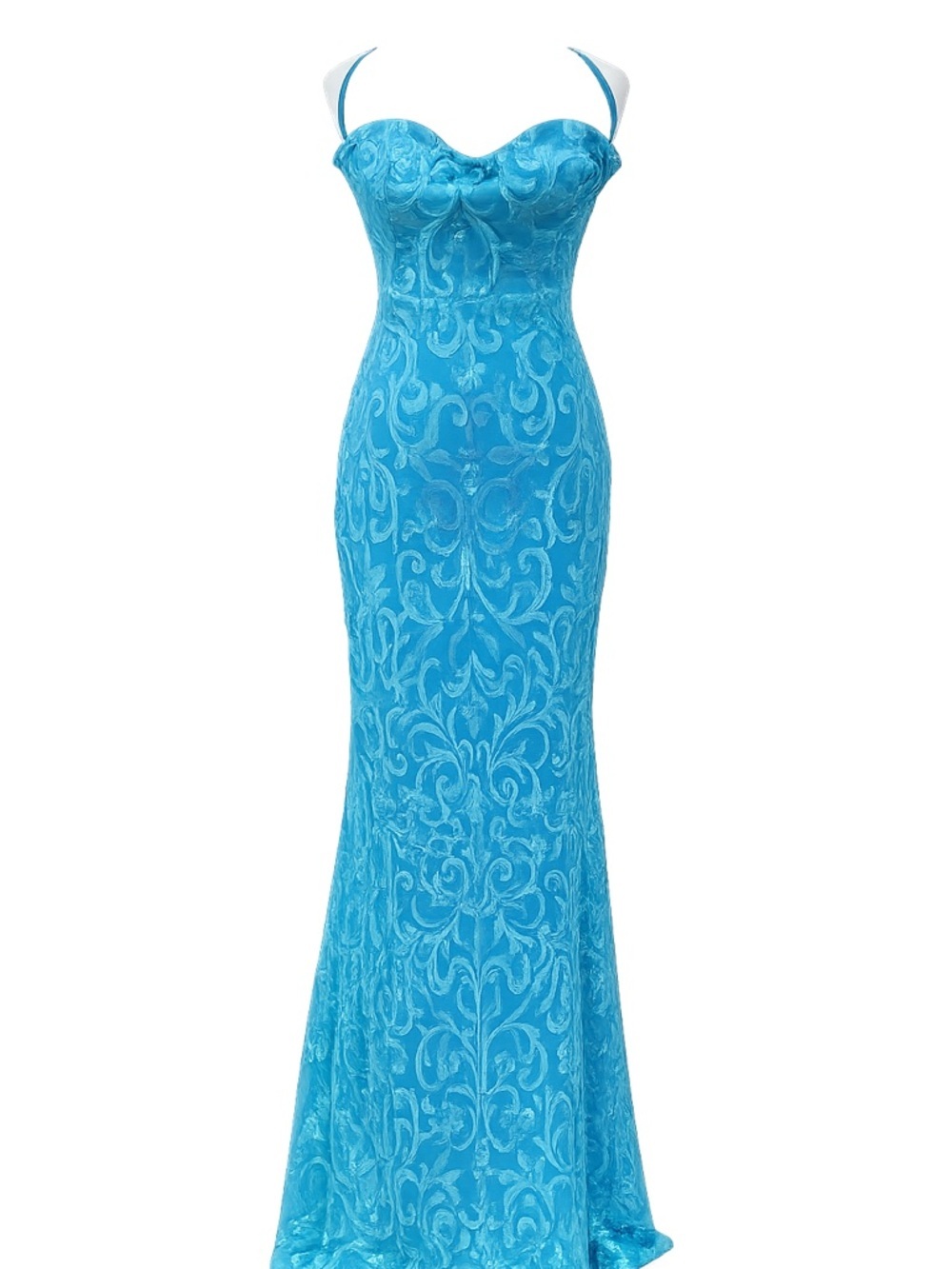 Aqua Blue Sequin Mermaid Gown Lace Up Back Formal Prom Dress Size XL